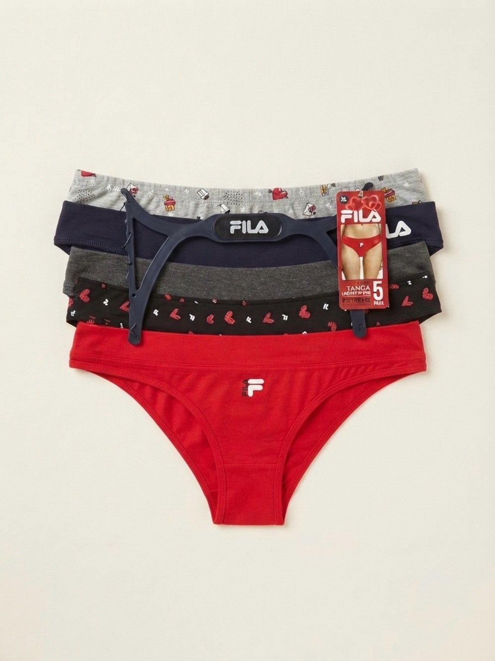 Fila Women's 5-Pack Cotton Bikini Briefs - Red, Navy, Gray, Black, Light Gray
